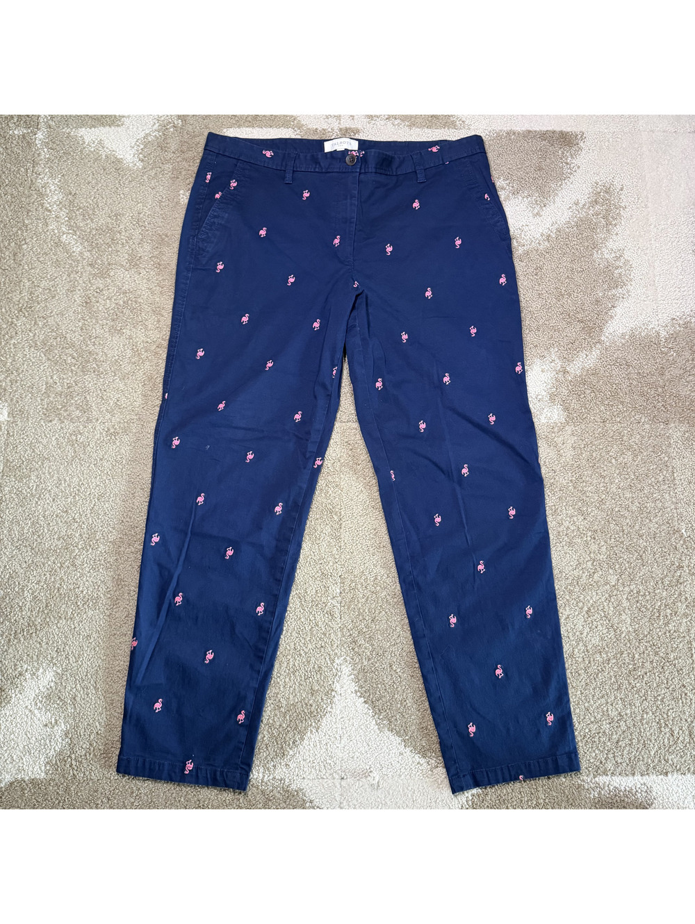 Talbots Chino Crop Pants 12 Navy Pink Flamingo Beach Vacation Preppy Novelty